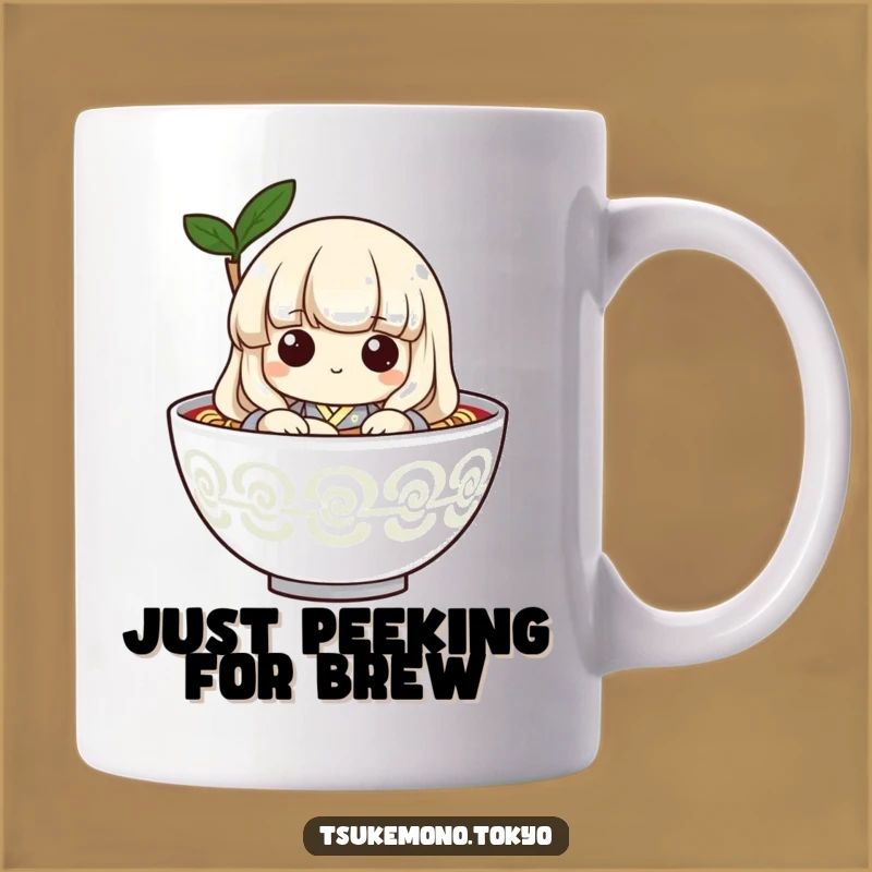 Funny Udon Noodle Peek Mug: Playful Character Design for a Hilarious Morning Gift
