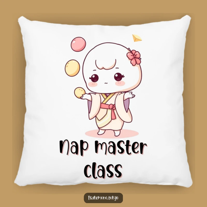 Funny Mochi Juggler Pillow: Soft Pastel Kimono Character for Hilarious Home Comfort