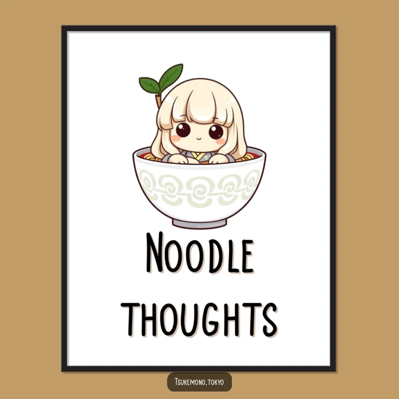 Funny Udon Noodle Peek Digital Art: Playful Kimono Print for Hilarious Wall Decor