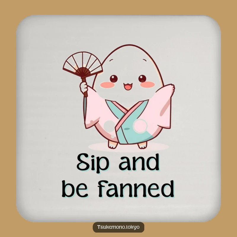 Funny Onigiri Kimono Fan Coaster: Protect Surfaces with Cheer Gift