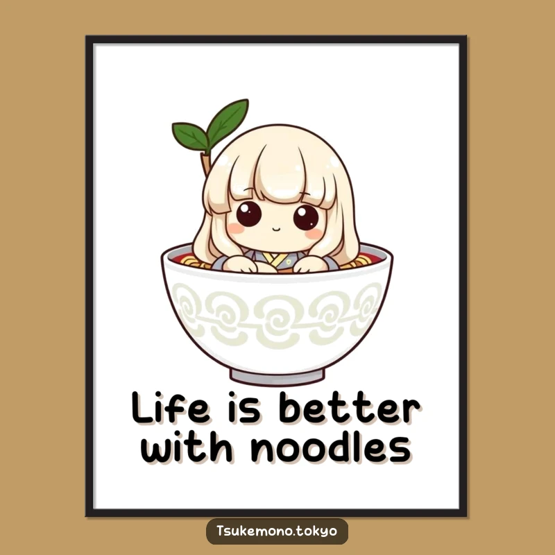 Free Printable Wall Art: Funny Udon Noodle Peek-a-Boo Cute Cartoon Decor