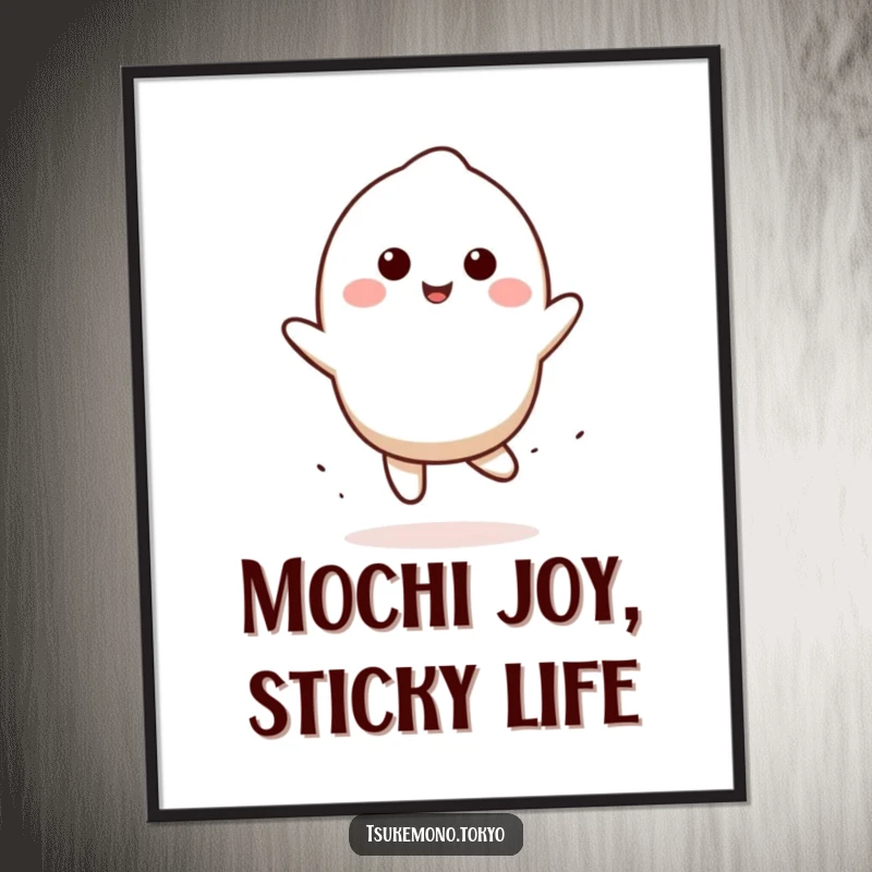 Funny Free Printable Mochi Wall Art, depicting a smiling mochi character performing a delightful and playful bounce.