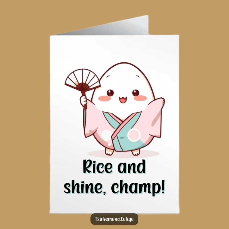 Free Printable Congrats Card: Onigiri Kimono Fan Cheerful Funny Downloadable Gift