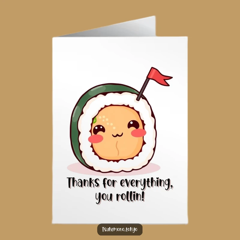 Free Printable Thank You Card: Cheerful Sushi Roll - Downloadable Gratitude with a Smile