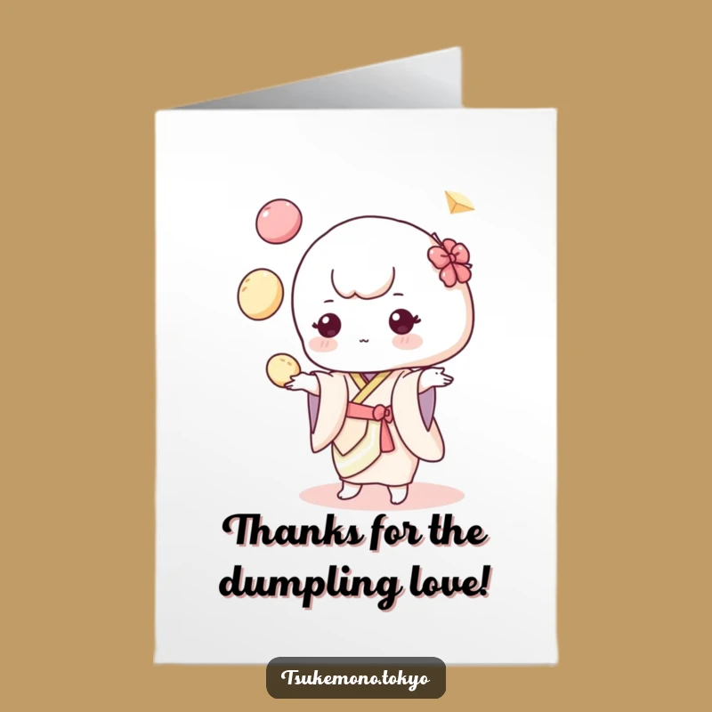 Free Printable Thank You Card: Mochi Dumpling Juggler Expressing Gratitude Playfully