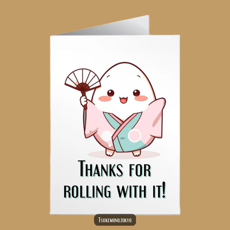 Free Printable Thank You Card: Onigiri Kimono Fan Cheerful Funny Downloadable Gift