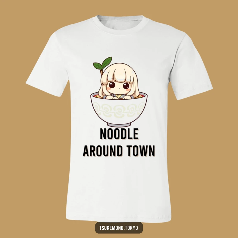 Funny Udon Noodle Peek T-Shirt: Playful Kimono Character for Hilarious Casual Wear